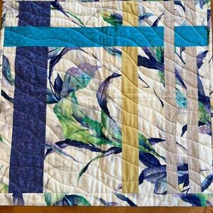 Floral Patchwork art piece Quilted with cotton and hand beaded wall hanging